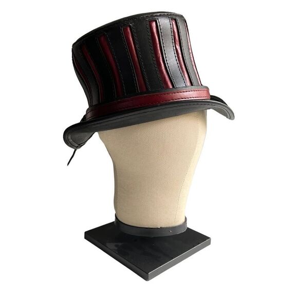 Black and Red Leather Top Hat - The Red Mad Hatter- 22.5” main image 11
